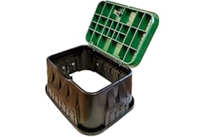 RIEGOPRO SU TIENDA DE RIEGO RIEGOPRO Arqueta de Riego Rectangular JUMBO para Enterrar con 10 Salidas Recortables. Base 64x49,5cm - Tapa 53,5x37cm - Altura 30xcm. Tapa con Bisagra para facilitar la Apertura.Robusta muy Resistente