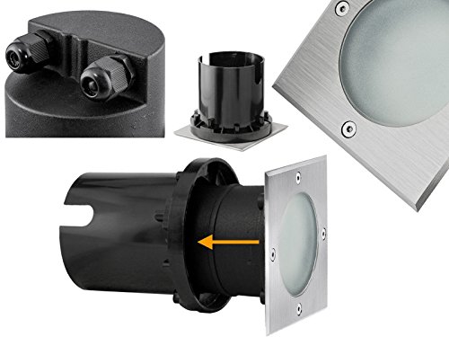 flacher LED-Boden Einbau-Strahler VIROK quadratisch in Edelstahl gebürstet, mit Echt-Glas matt, inkl. GX53 3,5W LED-Leuchtmittel warm-weiß 230V [TOP VORTEILE: hervorragende LICHTQUALITÄT, hoch BELASTBAR, geringe EINBAUTIEFE] - 6