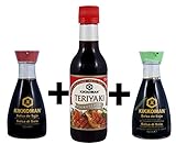 Paquete de degustación de 3 (2x150 ml + 1x250ml) Salsa de soja japonesa Kikkoman + Salsa Teriyaki