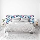 Fácil instalación. MEGADECOR Cabecero Cama PVC Decorativo Económico Diseño Rombos Estampados Azul Celeste y Rosa Varias Medidas (150 cm x 60 cm)