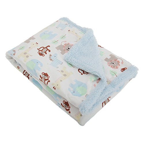 Baby Boys/Girls Jungle Animal Design Supersoft Microfleece Wrap Blanket (75cm x 100cm) (White/Blue)