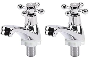 GREENSAPPIRE 2PCS Bathroom Sink Taps 1/4" Basin Taps Hot and Cold Bathroom Sink Tap Traditional Chrome Brass Polished Cross Lever Wash Basin Tap