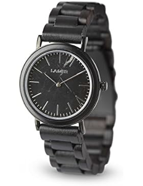 LAiMER Holzuhr LILLY - Damen Armbanduhr aus 100% Ebenholz und Zifferblatt aus schwarzem Marmor für einzigartige...