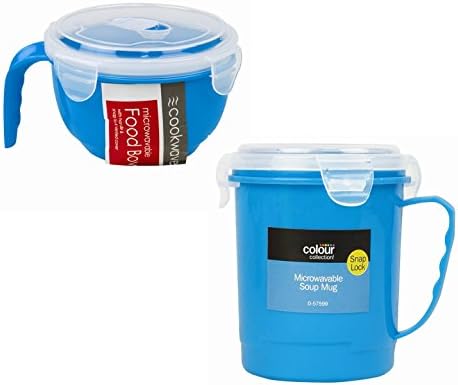 Microwaveable 2-Piece Bowl and Soup Mug Set (Blue)