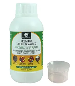 OrganicDews Liquid Seaweed Concentrate for Plants 250 ml with Measuring Cup 25 ml Fertilizer for All Indoor and Outdoor Plants