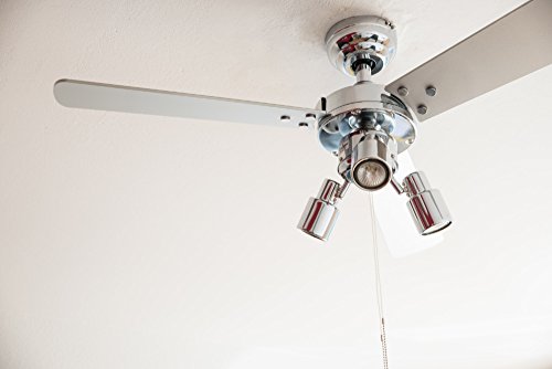 Deckenventilator mit Beleuchtung und Zugschalter Cyrus 107 cm von AireRyder, Gehäuse chrom glänzend, Wendeflügel in schwarz und silber - 10