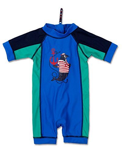 Bright Bots - 3/6m Baby Boys Sunsuit Sun Protection UPF50+ Short Sleeve/Leg - Blue/Green