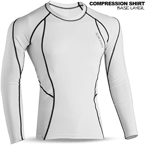 Mens Full Sleeve Thermal Compression Base Layer Shirt Cold Wear Top Body Armour (White, Medium)