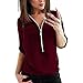 Produktbild Damen Elegante Frühling Solide Reißverschluss Oberteile Slim Hemd Bluse Casual Tops DOLDOA T-Shirt Mode Blusen Pullover Sweatshirt Geburtstags Geschenk für Frauen Mädchen Freundin (EU:38, Weinrot - 1)