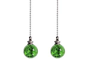 LONGSHENG Crystal Ice Crack Ball Blind Cord Chandelier Handle Pull Chain Extension with Connector for Ceiling Light Fan Chain with Green Color(Pack of 2)