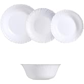 Luminarc Feston Opal Glass Dinnerware Set 19 Pieces for 6 People | White, round, glossy finish, stackable, made in France, mi