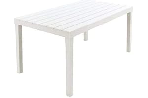 Tomaino - Mesa de jardín de plástico con efecto madera, mesa de exterior moderna y duradera (blanco)