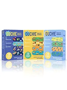 Aya Papaya Ouchie Non-Toxic Printed Triple Combo (60 Pack) - Space Blue, Yellow, Blue