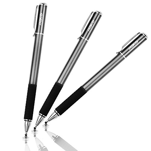 MEKO 2 Stück 2-in-1 Präziser Eingabestift Touchstift Disc-Stylus Touch Pen mit 4x Disc Tipps, 2x Fiber Tipps für Apple iPad iPhone Tablet Samsung Galaxy und alle Touchscreen-Geräte (Spacegrau/Blau) - 7