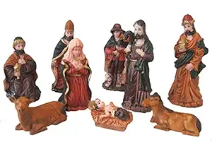 SK Craft 9 Piece Christmas Nativity Crib Set Decoration Baby Jesus-3.5 Inches (Medium Size), Christmas Crib Nativity Set, Crib Christmas