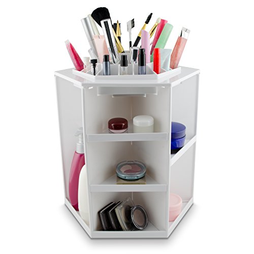 VENKON - Make Up Organizer Sortierkasten für Aufbewahrung von Kosmetik - 360 Grad drehbar - weiß