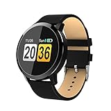 Adsvtech Montre Connectée Smartwatch, Etanche IP67 Smart Watch Podometre Femme, Sport Smartwatch avec Moniteur De Sommeil, Podomètre, Caméra à Distance, pour iOS Android (Cuir Noir)