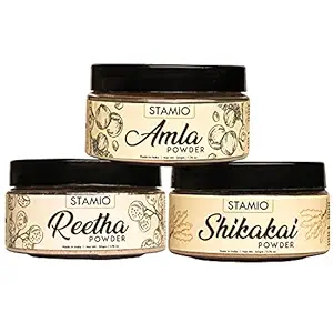 STAMIO Amla Reetha Shikakai Powder Combo powder Pack for Hair Pack, Hair Wash, Healthy Hair & Scalp | Natural Hair Cleanser, 50gm Each (150gm)