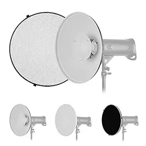 Homgeel 16 Inch Beauty Dish Studio Photography Reflector Diffuser with Honeycomb Soft Cloth for Bowens Mount Speedlite Strobe Light(White Internal Surface)