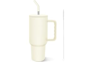 COZOME Tazza Termica con Cannuccia 1200ml,Tazza Termica da Viaggio Tazze da caffè Privo di BPA riutilizzabili doppia parete acciaio inox con coperchio e manico per acqua, caffè, tè, ufficio, auto