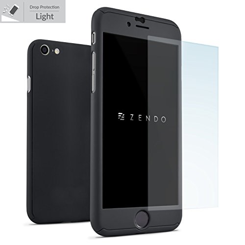 ZENDO iPhone 6s/6 Case ULTRA THIN + 9H Anti-Scratch Tempered Glass | NanoSkin UltraSlim 360Â° Full-Cover Case [iPhone 6s/6 | Black]