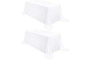 FXKS 2 Pack White Tablecloth Rectangle Table,229 x 335 cm Tablecloth for 8 FT Table,Stain and Wrinkle Resistant Washable White Table Cloth,Polyester Fabric Table Cover for Wedding Dining Party