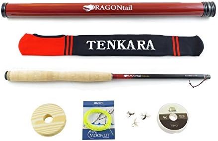 DRAGONtail Tenkara Shadowfire 360 12' Tenkara Fly Fishing Rod PLUS Complete Starter Package - Flies, Leader, Tippet, Line Holder, Storage Tube, and Rod Sock by DRAGONtail Tenkara