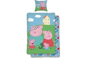 ARLIS Parure copripiumino Peppa Pig – 1 copripiumino + 1 federa – 100% cotone (set copripiumino Peppa Pig, 140 x 200 cm)