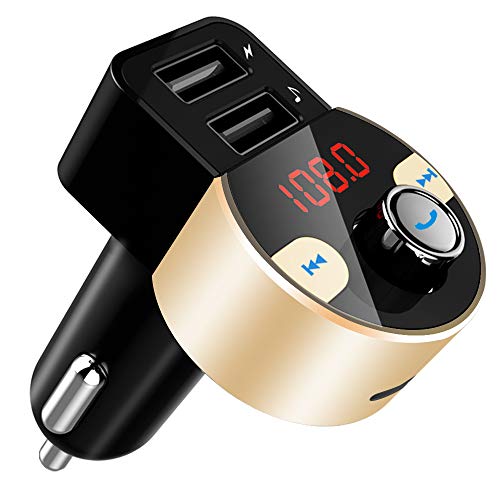 FirstE Transmetteur FM Bluetooth, adaptateur audio de voiture Bluetooth lecteur MP3 kit mains libres-double port USB 5 V/3,1A+affichage LED,lecture de carte TF/disque USB(64G) pour iPhone iPad Samsung