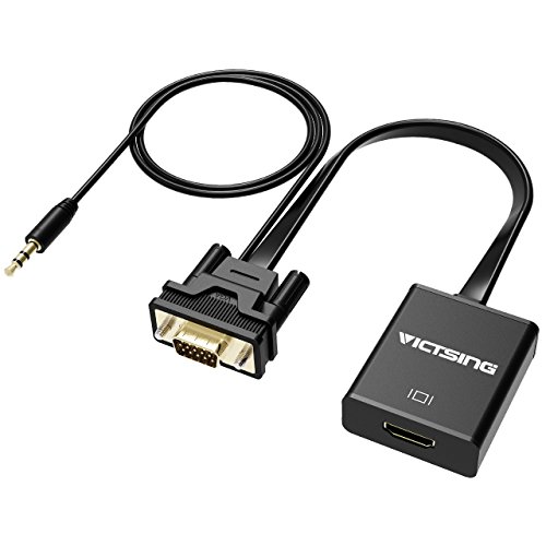 HDMI auf VGA, VicTsing HDMI Female zu VGA Male Flat Kabel Adapter with 3.5mm Audio Output and Micro USB Power Kabel 1080P HDTV unterstützt für HDMI Dongle, TV Stick, Google Chromecast, Intel Comput Stick