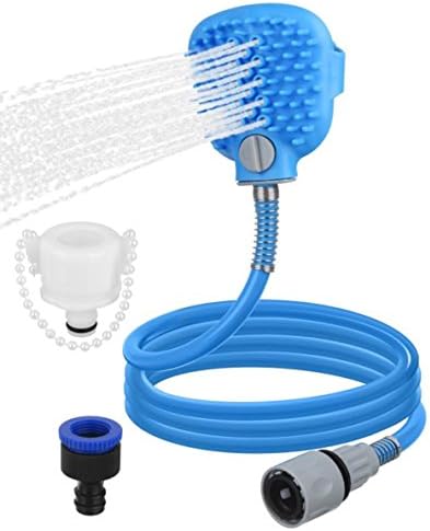 Auskio Handheld Pet Shower Sprayer with Hose and Scrubber, Cat Grooming Bathe Massager Tool Adjustable Dog Shampoo Brush - Blue (Fits for Indoor and Outdoor)