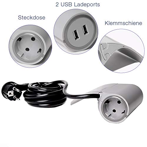 SHD Sofa-Steckdose mit 2 USB-Ladeports, 2,4 A / 12 W, 3 m Anschlusskabel