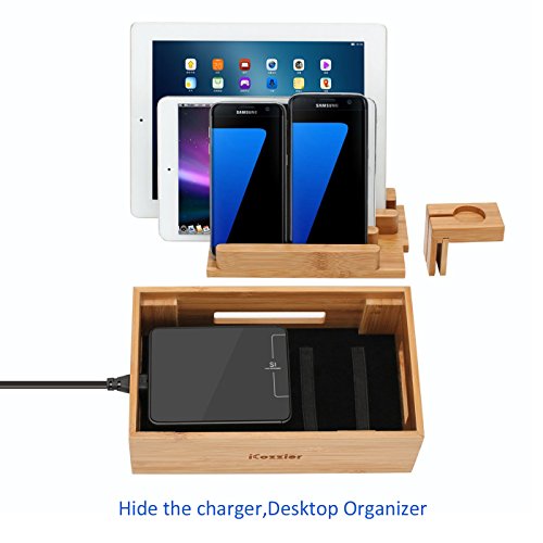 iCozzier Mini Bambus Watch Ständer universal multifunktionelle Ladestation und Kabel Organizer Docking Station Ladestation für Apple Apple Watch, iPhone, iPad, Samsung Note, Nexus, Samsung Tab, Smartphones, Tablets - 3