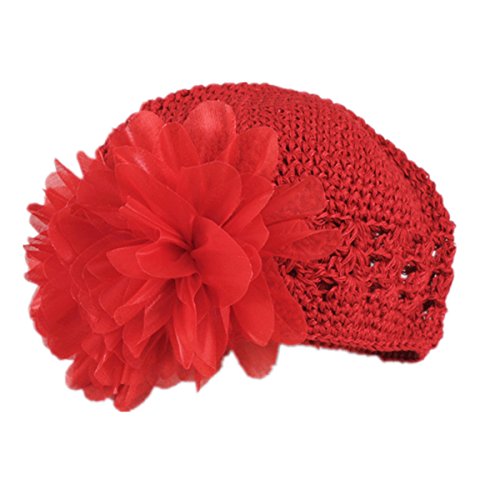 Newborn Baby Girls Cute Toddlers Flower Crochet Beanie Knitted Cap Hat 0-12M,red
