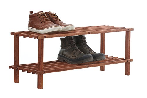 Premier Housewares Latten-Schuhregal, 2-stöckig, 30 x 74 x 26 cm, dunkles Zedernholz - 2