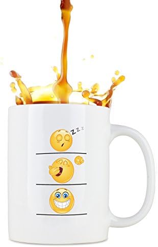 Whimsical Gift World Funny Coffee Cup/Mug, Emoji Smiley Face, Leak Proof with Large Handle, Humorous and Unique Novelty Gag Gift for Moms, Dads, Boys, Girls, Boss, Office and Others, 16 oz, Large