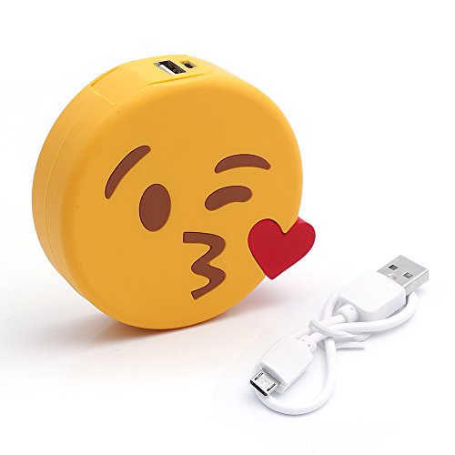 iProtect Emoji-Powerbank 2000mAh Externes Ladegerät im Kussmund-Emoji-Design für Smartphones und andere Geräte mit USB-Anschluss – inklusive Micro USB-Ladekabel - 5