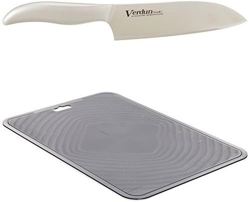 Verdun Sanchin Kotobuki 165 mm OVD - 11 + antibacterial chopping board large black Charcoaled dishwasher compatible Made in Japan SANTOKU Cooking Knife