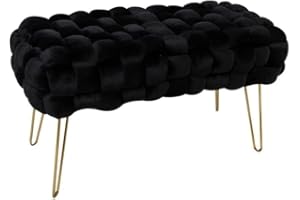 Madera Nieve Banco de cosmética Moderno de Terciopelo, otomano Rectangular con Patas de Metal Dorado, Taburete Acolchado, Asiento de Tejido Terciopelo (Negro, 38P x 70An x 41.5Al cm)