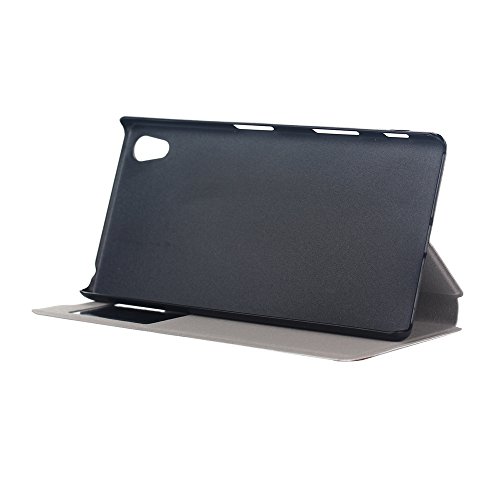 Sony Xperia Z5 Schutzhülle Leder Hülle, Alfort 3 in 1 Flip Fashion Design Dual Use Falten Premium PU Leder Tasche Case Cover Flip Fenster Window Touch Screen für Sony Xperia Z5 5.2″ Smartphone Funktion Standfunktion Unterstützte Telefone mit Schwarze Augen ( Schwarz ) + Netter Staub Stecker + Alfort Schwarz Stylus Pen - 8
