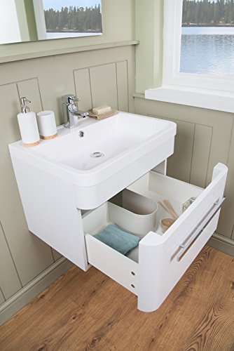 Aquariss Designer 600mm Bathroom Vanity Unit Furniture, Basin & FREE Mirror- White - Image 4