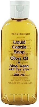 ATTIS Liquid Castile Soap Handwash - Olive Oil &amp; Aloe Vera - with Tea Tree Essential Oil - 100ml - Olive Oil content min 50% - Handmade