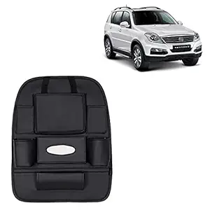 RD Universal PU Leather Car Auto Seat Back Organizer Multi Pocket Travel Storage Bag with Hangers, Tissue Paper and Bottle Holder-Black Colour Compatible for Mahindra Rexton