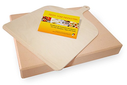 Fornini Pizzastein / Brotbackstein "EXTREME SET" mit Pizzaschaufel - 5cm stark - aus natürlicher Schamotte (Set mit Pizzaschieber und Stein)