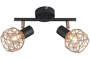 Qazqa Diseño Plafón moderno negro cobre 2 luces - MESH Acero Redonda Adecuado para LED Max. 2 x 40 Watt