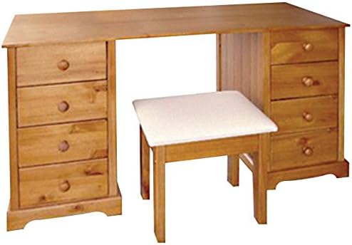 LPD Furniture Baltic 8-Drawer Dressing Table and Stool with Varnish, Antique Pine
