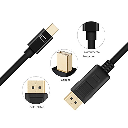 Mini DP auf DP Kabel, 1.8m Vergoldet Mini DisplayPort(Thunderbolt) auf Displayport(DP) Kabel(Schwarz) Konverter Adapter V1.2, 4K Resolution Unterstützte von SZCTKlink - 4