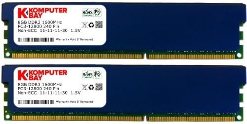 Komputerbay 16GB (2x 8GB) 240 Pin 1600MHz PC3-12800 DDR3 DIMM RAM Desktop Memory with Heatspreaders - Blue