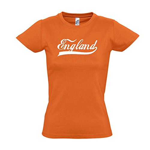 Damen T-Shirt – England Oldschool LÄNDERSHIRT EM / WM FAN Trikot S-XXL , Orange – weiß , XXL