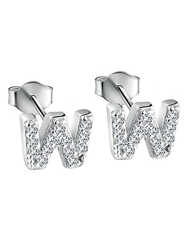 Paialco Pendientes Iniciales Plata de Ley 925 con CZ Diamantes - Carta M